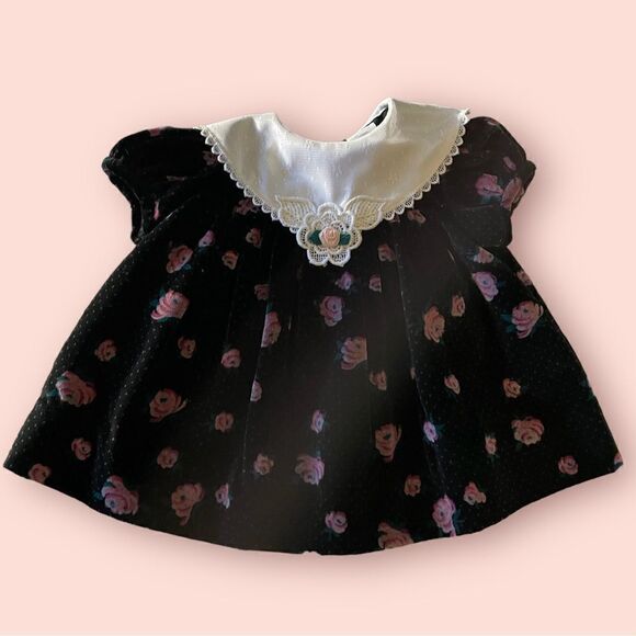 Vintage floral print velvet dress size 3-6 months - Picture 1 of 5